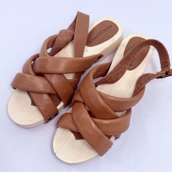 Kelsi Dagger Anthropologie Brooklyn Grove Brown Padded Strap Wood Sole Sandals - Picture 5 of 16